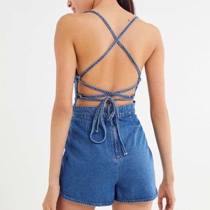 Strappy Tie Back Denim Romper
